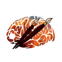 Astral Cognition Logo: Orange Brain with Paintbrushes